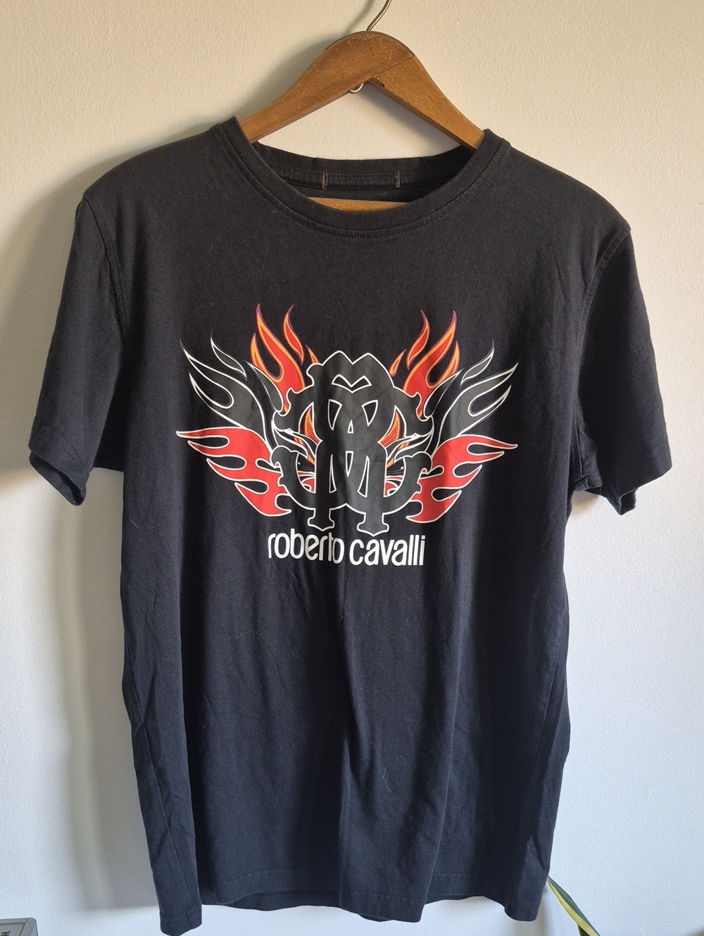 Roberto Cavalli Flame Monogram Graphic Black T-Shirt